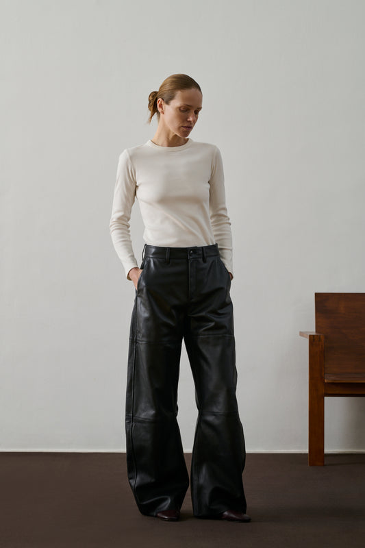 Pantalon Fares - Noir - Cuir - Femme